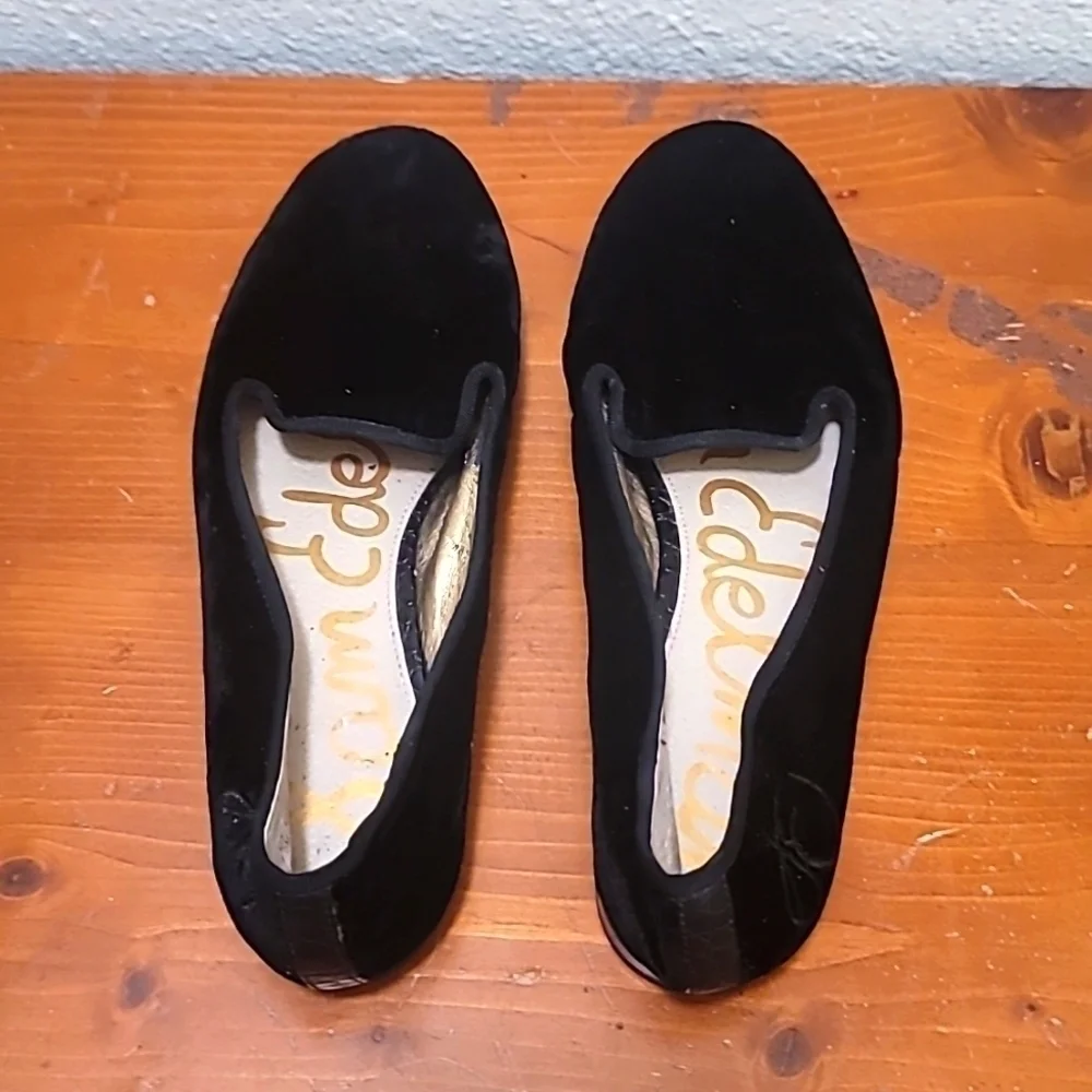 Sam Edelman Alvin Loafers Womens 7.5 Black Velvet Smoking Slipper Flat Shoes - Picture 3 of 16